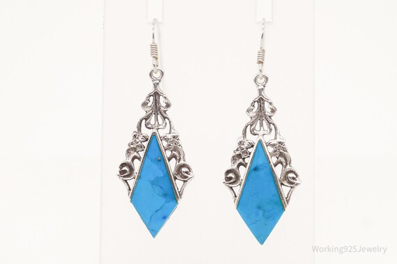 Vintage Blue Turquoise Sterling Silver Earrings - image 3