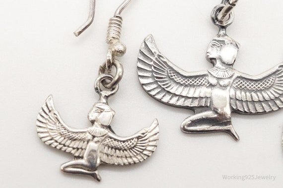 thumbnail interactive-video image 1 of 35mm Silver Tone Egyptian Isis Winged Goddess Pendant Charm – Adjustable Necklace 1 of 5
