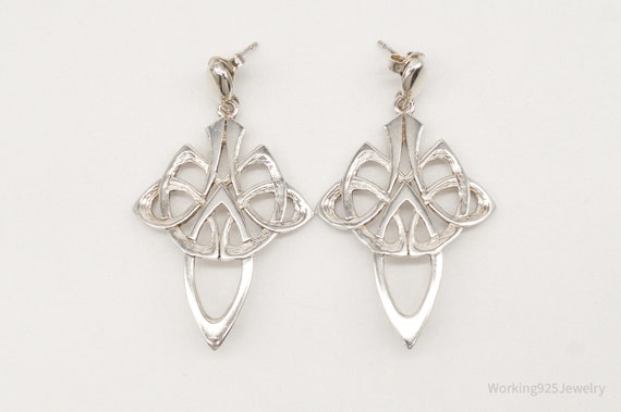 Vintage Celtic Knot Cross Sterling Silver Earrings - image 8