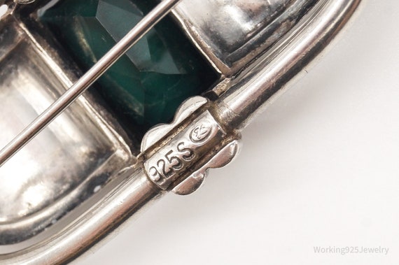 Vintage Green Stone Modernist Sterling Silver Bro… - image 6