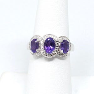 Vintage Art Deco Style Purple Amethyst Sterling Silver Ring - Size 6.75