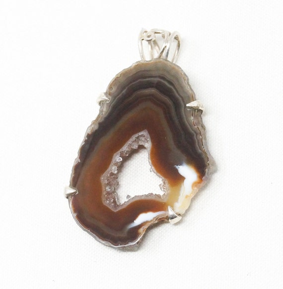 Vintage Large Brown Crazy Lace Agate Sterling Silv