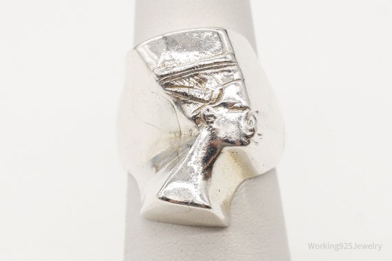 Vintage Egyptian Queen Nefertiti Silver Ring - Si… - image 4