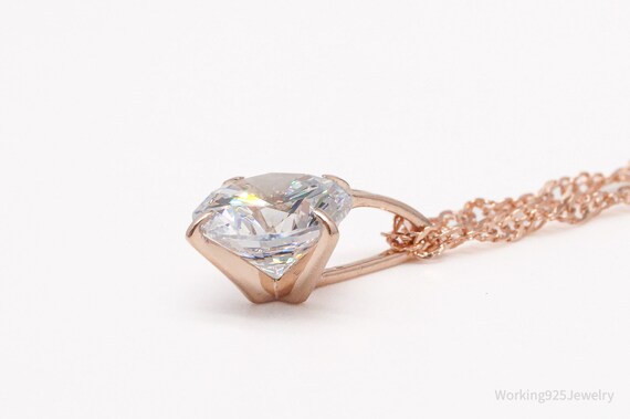 Large Cubic Zirconia Rose Gold Vermeil Over Sterl… - image 5