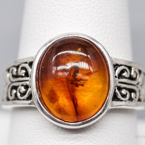 Vintage Amber Sterling Silver Ring Size 8.55