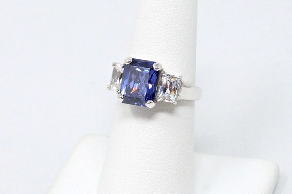 Vintage Lab Sapphire & CZ Accented Ring Sterling … - image 3