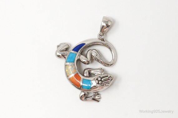 Vintage Southwestern Multi Gem Inlay Lizard Sterl… - image 2