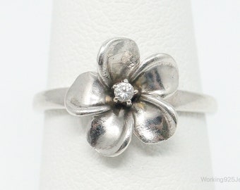 Vintage Cubic Zirconia Sterling Silver Flower Ring - Size 6