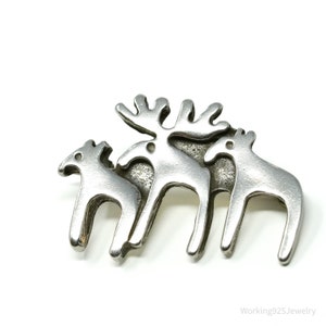 Vintage Moose Family Sterling Silver Brooch Pin