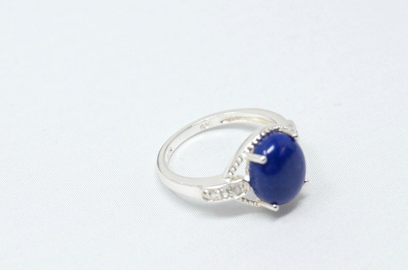 Beautiful Art Deco Style Blue Lapis Lazuli CZ Sterling Silver Ring Size 7-760894728