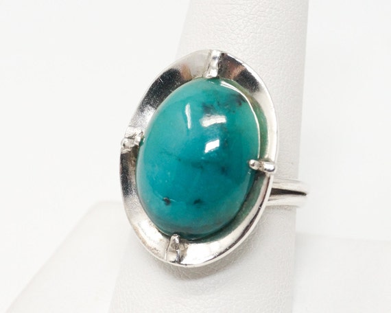 Vintage Large Blue Peruvian Opal Sterling Silver … - image 1