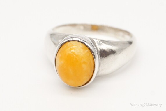 Vintage Yellow Amber Sterling Silver Ring - Size … - image 3
