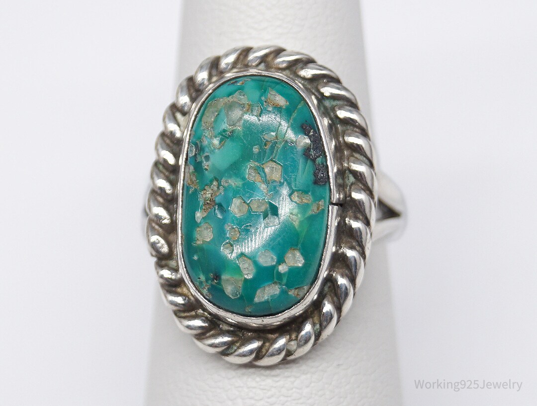 Vintage Native American Turquoise Unsigned Silver Ring - Size 6.25 - Etsy