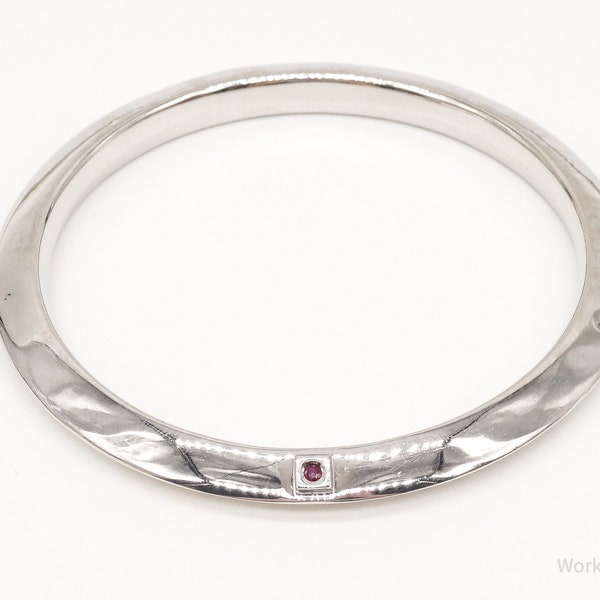 Designer ELLE Single Ruby Sterling Silver Bangle Bracelet