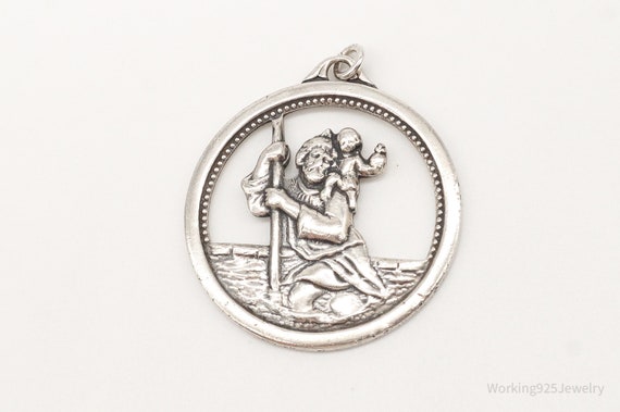 Antique Saint Christopher Protect Us Sterling Sil… - image 2