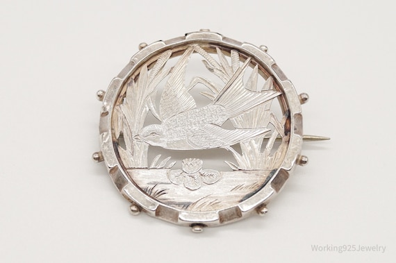 Antique Bird Standard Silver Sweetheart Love Pin … - image 2