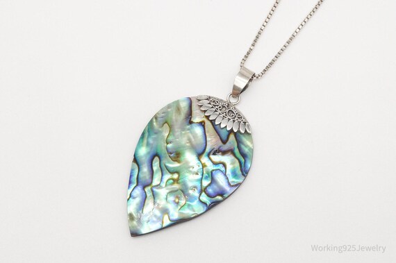 Vintage Large Abalone Paua Shell Sterling Silver … - image 4