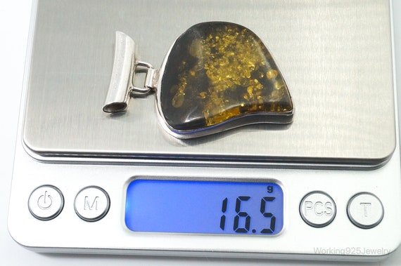 Large Vintage Amber Modernist Sterling Silver Nec… - image 8