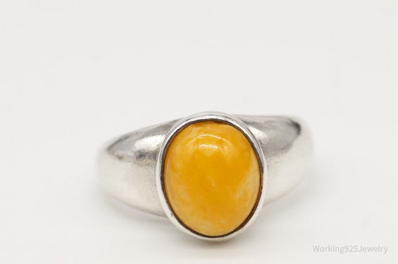 Vintage Yellow Amber Sterling Silver Ring - Size … - image 4
