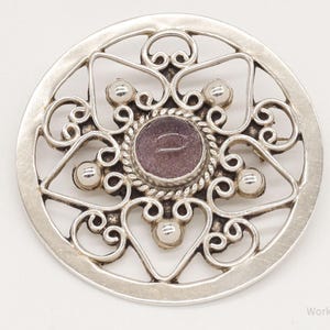 Vintage Mexiko Designer große lila Glas Sterling Silber Brosche Pin