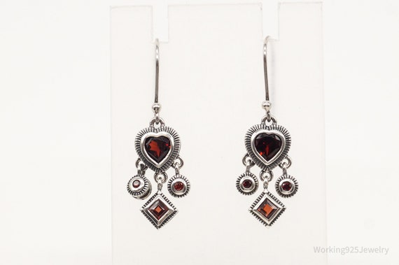 Vintage Garnet Hearts Sterling Silver Earrings - image 3