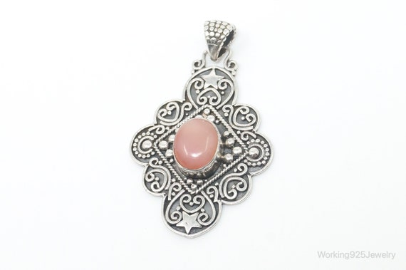 Vintage Pink Gemstone Bali Style Sterling Silver … - image 2