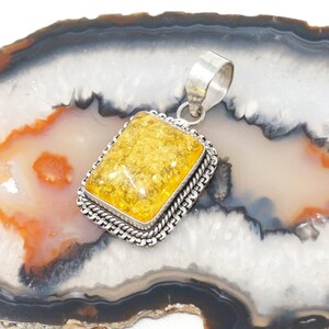 Large Vintage Amber Modernist Sterling Silver Necklace Pendant image 4