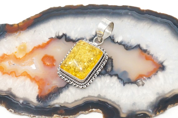 Large Vintage Amber Modernist Sterling Silver Nec… - image 4