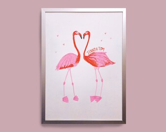 Personalized Flamingo Print: Handdrawn A4 Matte Art