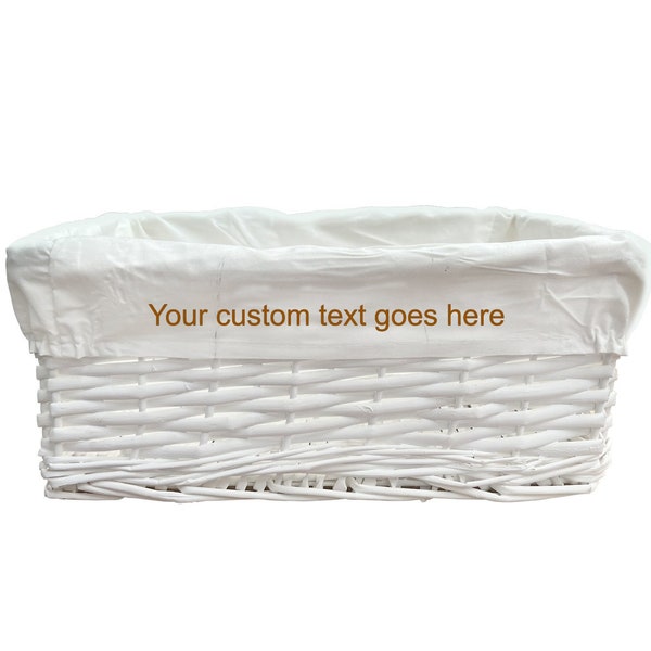 Personalised Text Large White Wicker Gift Hamper Storage Basket with White Cloth Lining