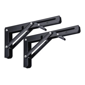 Highdecora Folding Shelf Brackets, 2 Pcs Heavy Duty Foldable Shelf Brackets Metal Wall Mounted Foldable Black