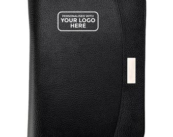 Personalised Logo A5 Zipped Conference Folder | Ring Binder Portfolio with A5 Lined Writing Pad, Calculator, Pen Holder, Card Pockets