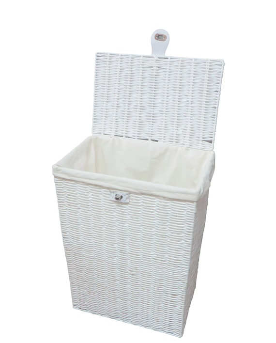 white linen laundry basket