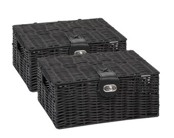 2 x Arpan Resin Woven Storage Hamper Basket Box with Lid & Lock (Black)