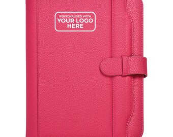 Personalised Logo A4 Conference Portfolio Document Folder with Calculator, Notepad, Hot Pink, Professional Business File with Closure Belt