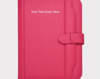 Personalised Text A4 Conference Portfolio Document Folder with Calculator, Notepad, Hot Pink, Professional Business File with Closure Belt