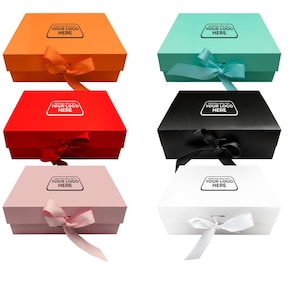 Personalised Custom Logo Large Gift Box with Lid, Ribbon, and Magnetic Closure (26x18.5x8.3CM) Present Box for All Occasions
