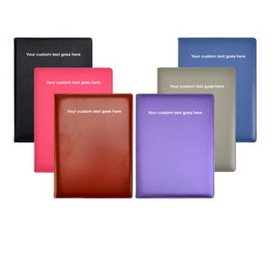 May include: Six different coloured folders with the text "Your custom text goes here" on the front.