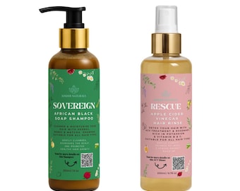 Set di risciacquo purificante all'aceto di mele e shampoo al sapone nero africano per tutti i tipi di capelli, sollievo dalla dermatite seborroica, anti-forfora.