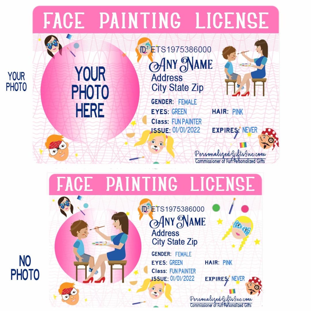 Face Painting License Personalized Pretend Play Funny Joke ID Etsy