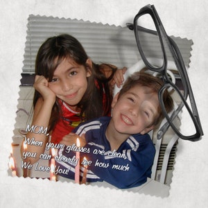 Photo Eye Glass Lens Cleaning Cloth Two Sizes Available  Your Photo and Text Personalized on Microfiber Lens Cloth