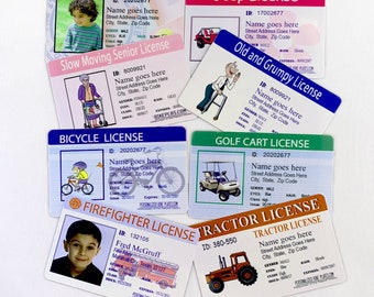 Kid's Fake Drivers License, Adult Joke Licenses, Fake Kids State Licenses, Personalized Play License