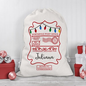 Santa Sack Christmas Gift Bag Personalized with Any Name Choose from Reindeer Express,  North pole Express or North Pole Post Office