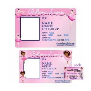 Ballet Dance License, Gifts for little ballerinas - Custom kids ID for your  yound dancers with their photo & info. Fake Ballet ID License
