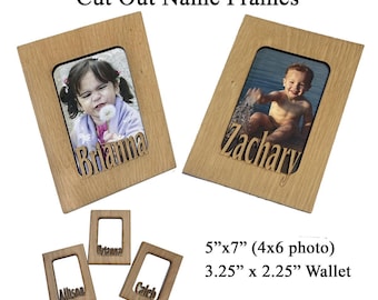 Personalized Cut-Out Name Photo Mat – Custom Name Frame – Wall Hanging or Magnet – Laser Engraved Wood
