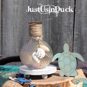 Seashell Vase, Sea shell bottle, Tiered tray styling, tiered tray decor, Beach house, Iridescent texture glass vase, home decor, Beach theme
