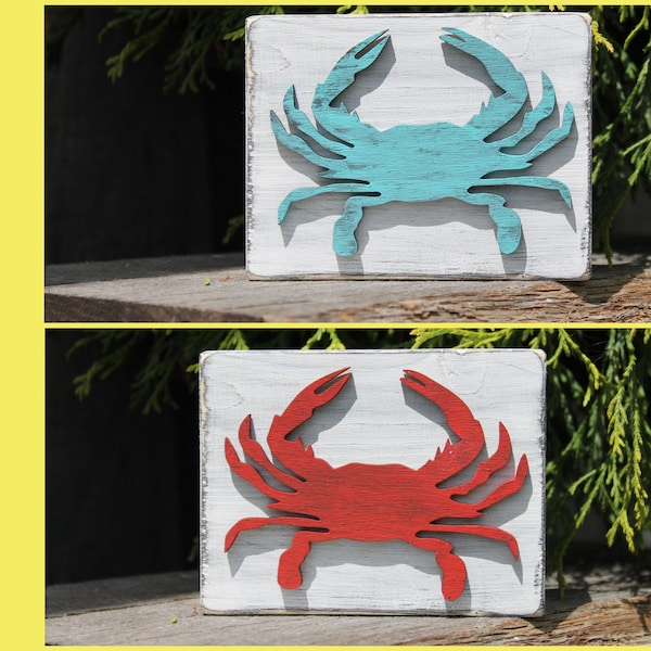 Choice Distressed 3d crab wood sign, blue crab sign, Tiered Tray decor, tier tray styling, Red crab, mini sign, Farmhouse, Beach decor