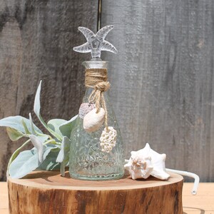 Starfish bottle, Seashell vase, Tiered tray styling, tiered tray decor, Ocean decor, Textured Glass bottle, Mermaid, Beach theme, Gift idea