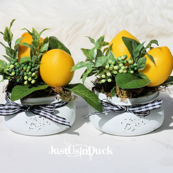 Set of Lemon Mason Jar Decor, Lemon Tiered Tray, tiered tray styling, Farmhouse Lemon, Half Pint Ball Jar Decor, Spring Decor, Lemon tiered