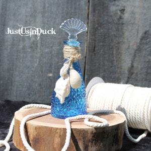 Seashell blue bottle vase, Tiered tray styling, tiered tray decor, Ocean, Dark blue Textured Glass bottle, Mermaid, Beach theme, Sea glass